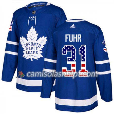 Camisola Toronto Maple Leafs Frederik Andersen 31 Adidas 2017-2018 Azul USA Flag Fashion Authentic - Homem